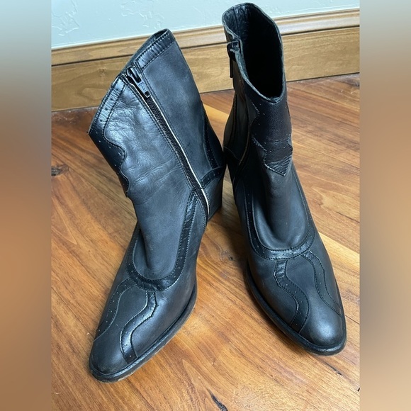 Free People Leather Western Distressed Block Heel Cowgirl Ankle Boots - Picture 5 of 15